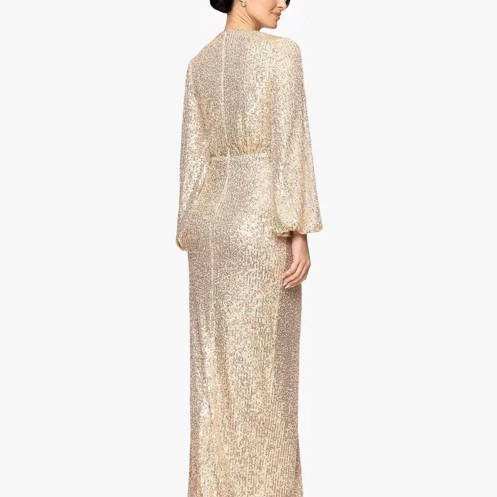 Betsy & Adam Gold Sequin Maxi Dress